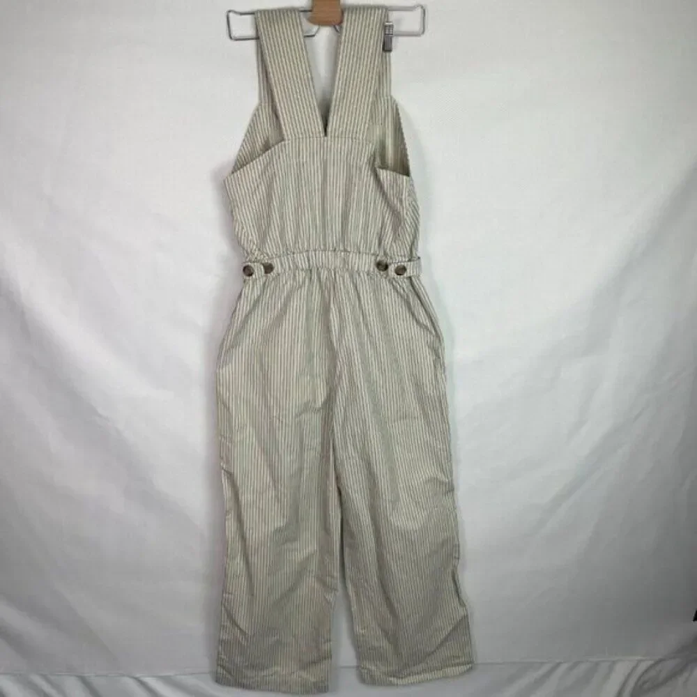 Everlane The Fatigue Apron Organic Cotton Linen Blend Jumpsuit Navy Stripe 8